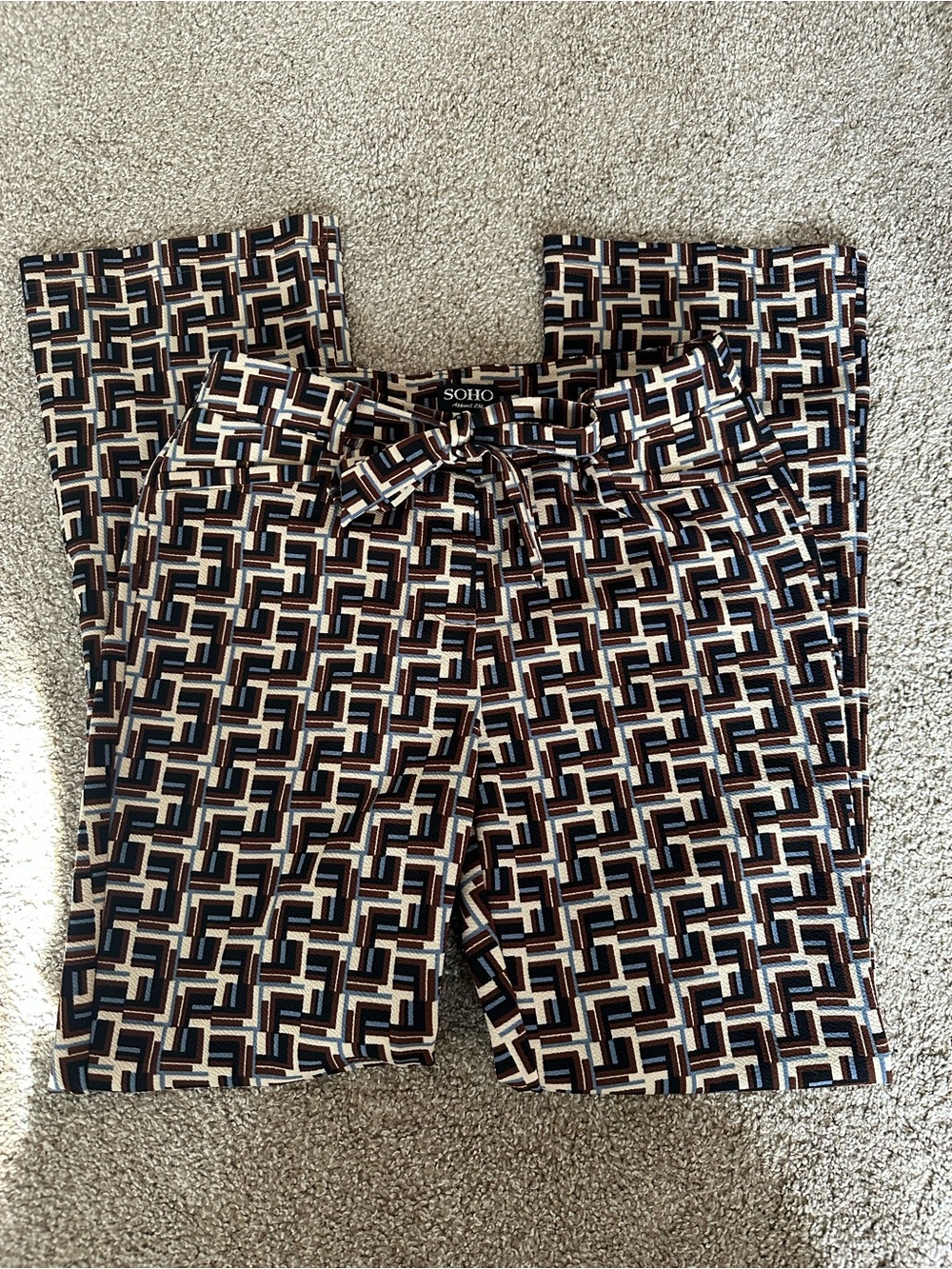 Soho Geometric Print Cropped Pants in Black, Cream & Brown